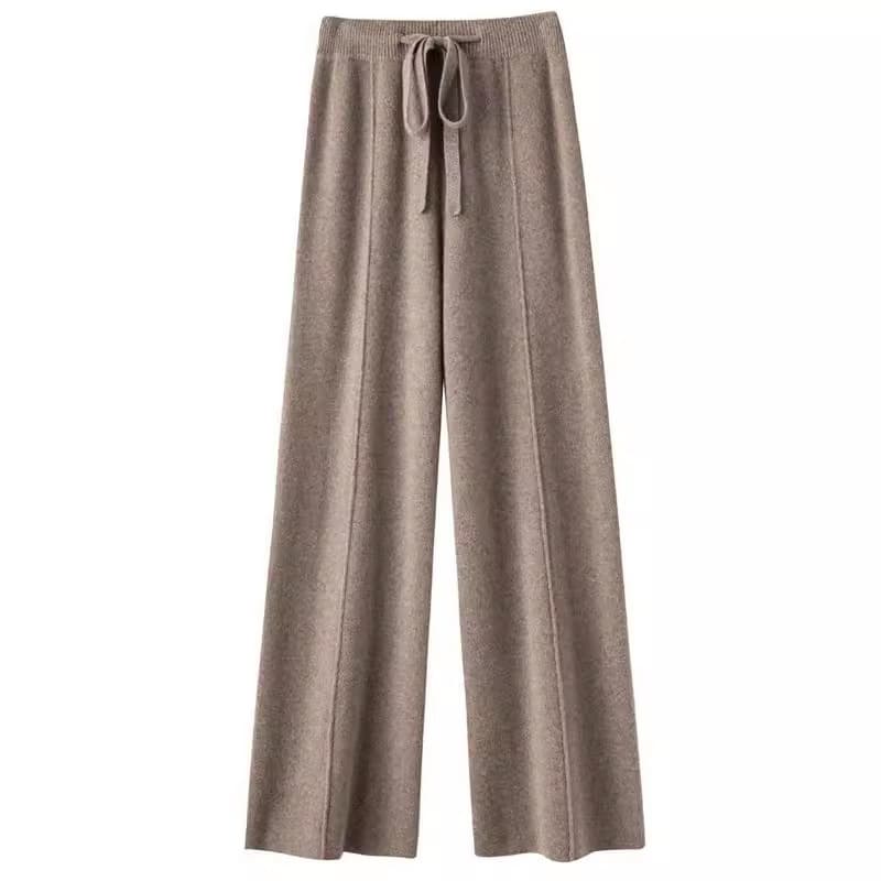 ベージュパンツ リラックスニットロングパンツ