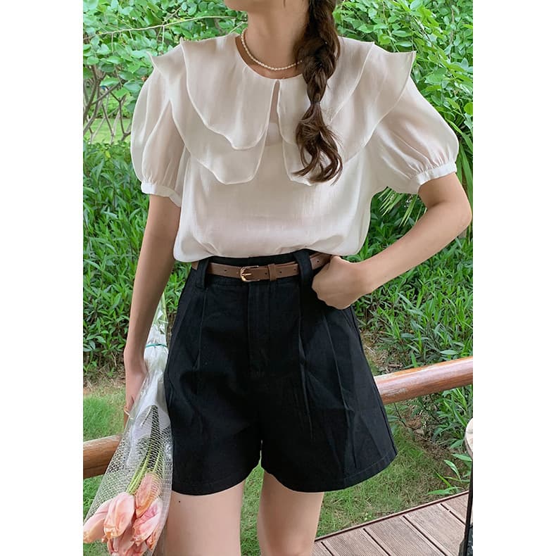 ベージュパンツ レディース ハイウエスト夏向け綿麻ショートパンツ