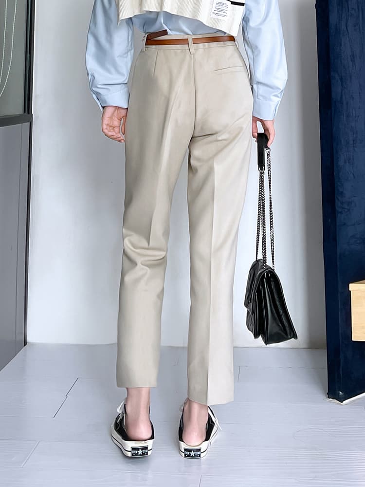 ベージュパンツ レディース ハイウエスト直線美シルエットテーパードパンツ