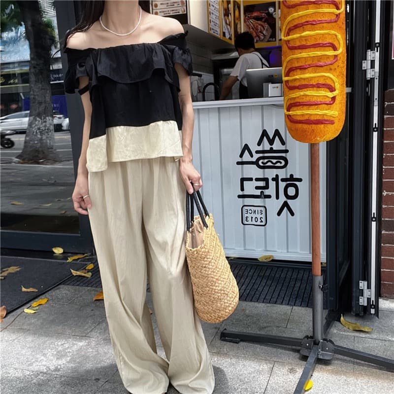 ベージュパンツ 春夏新作 ゆったり ブラウス ワイドパンツ セットアップ 高級感