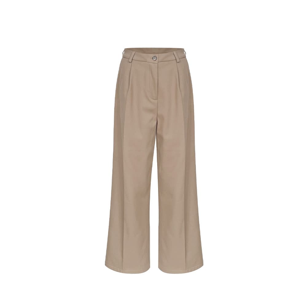 ベージュパンツ ウエストすっきりワイドパンツ