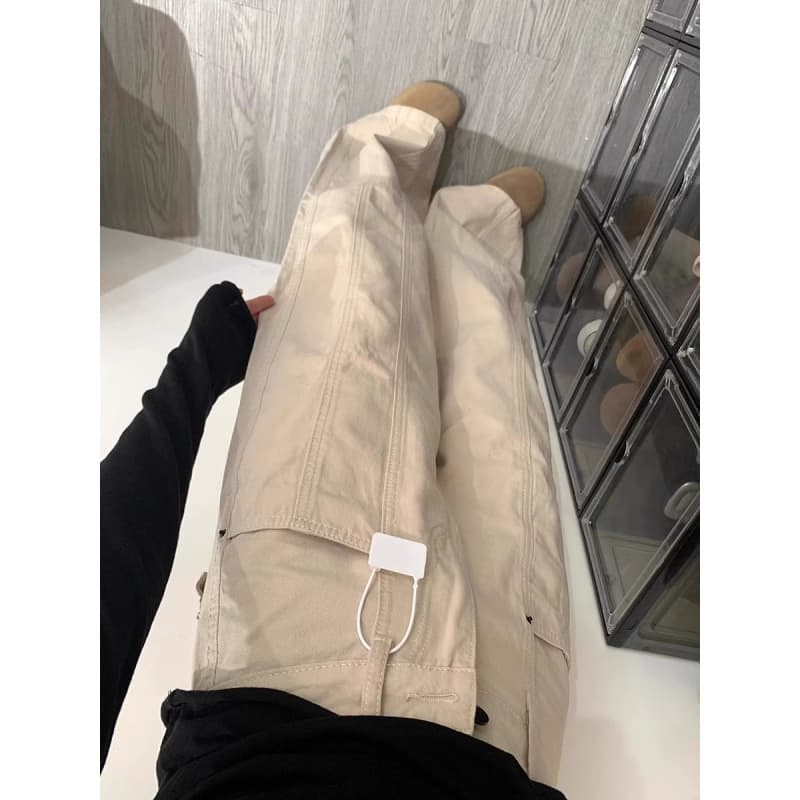 ベージュパンツ メンズ ゆったりシルエット綿素材長ズボン
