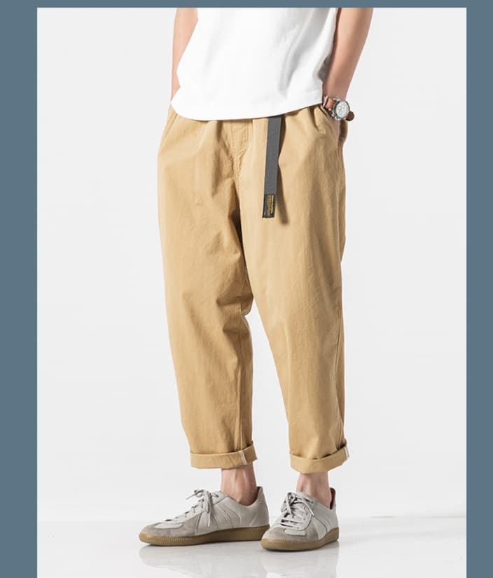 ベージュパンツ メンズ リラックス裾ロールアップパンツ