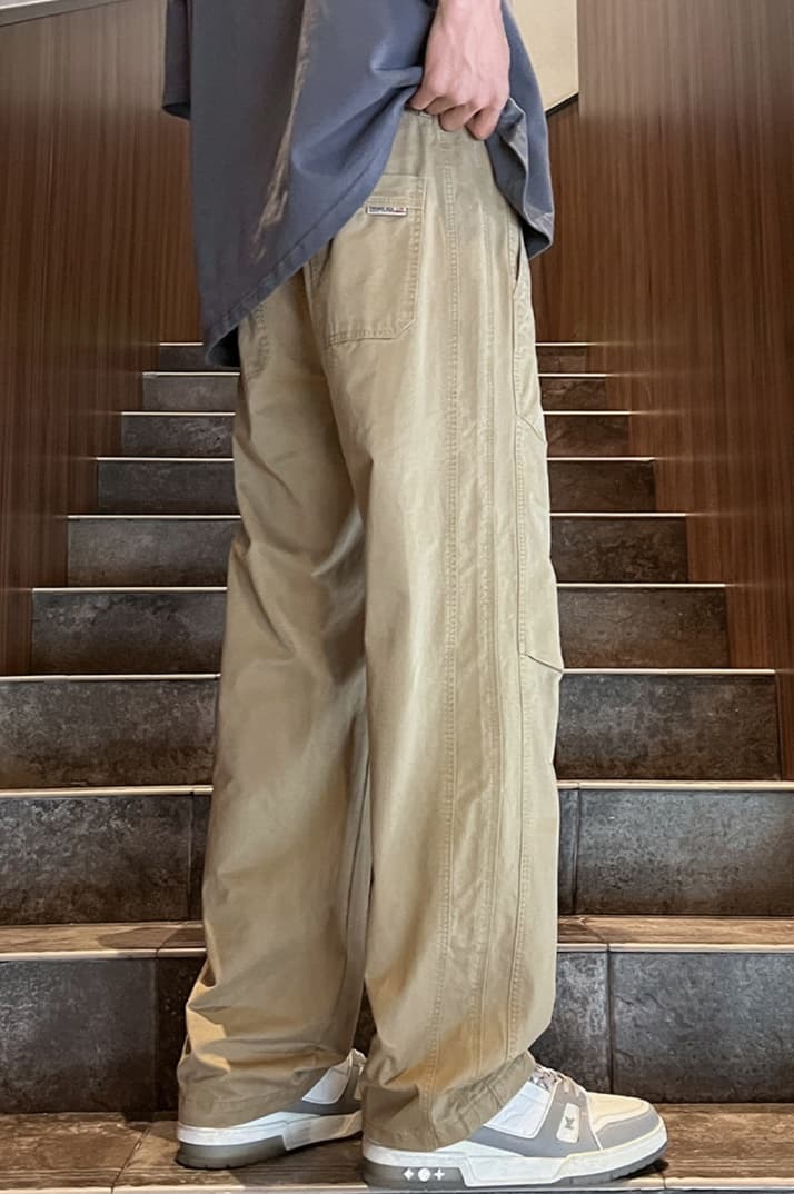 ベージュパンツ メンズ ゆったりワイドストレートパンツ