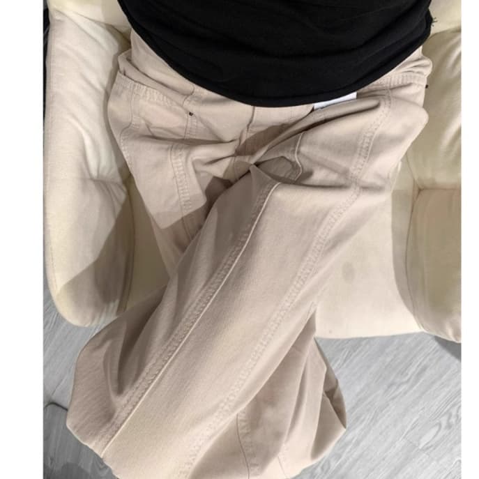 ベージュパンツ メンズ ゆったりシルエット綿素材長ズボン