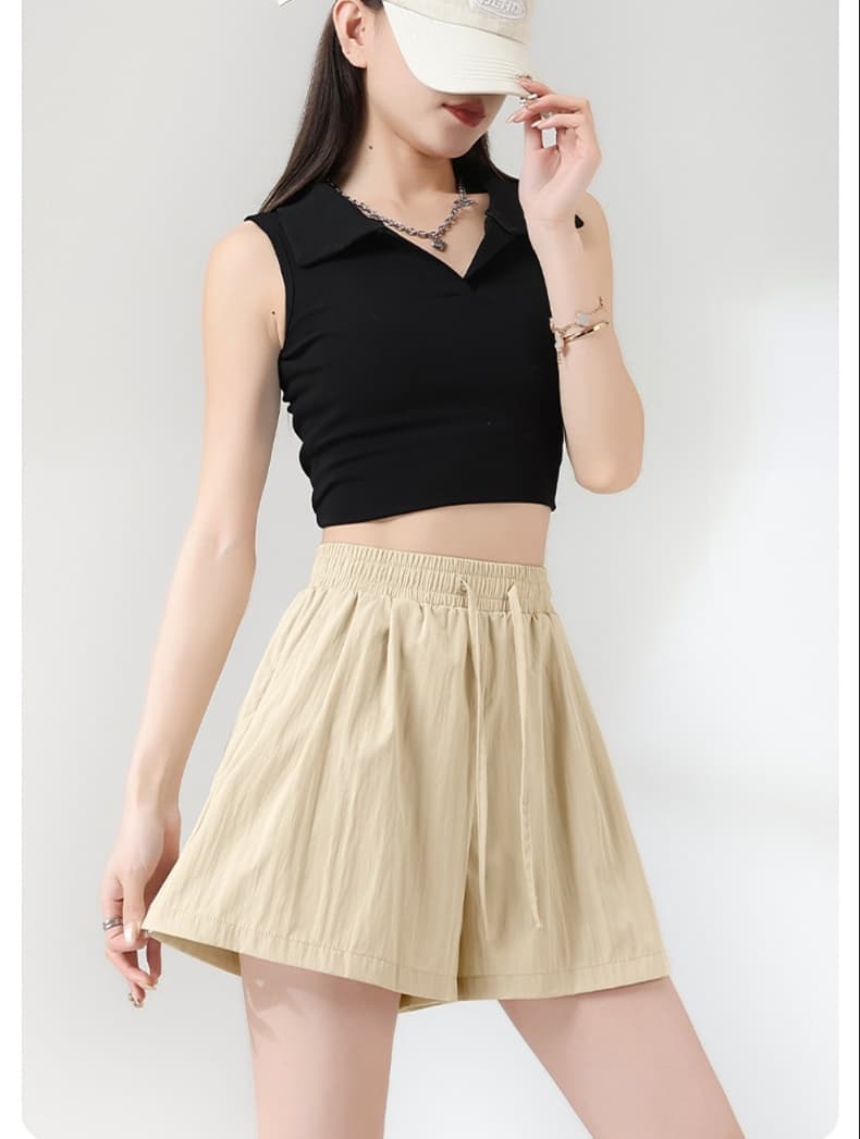 ベージュパンツ レディース 楽ちん美脚ドロストリラックスショートパンツ