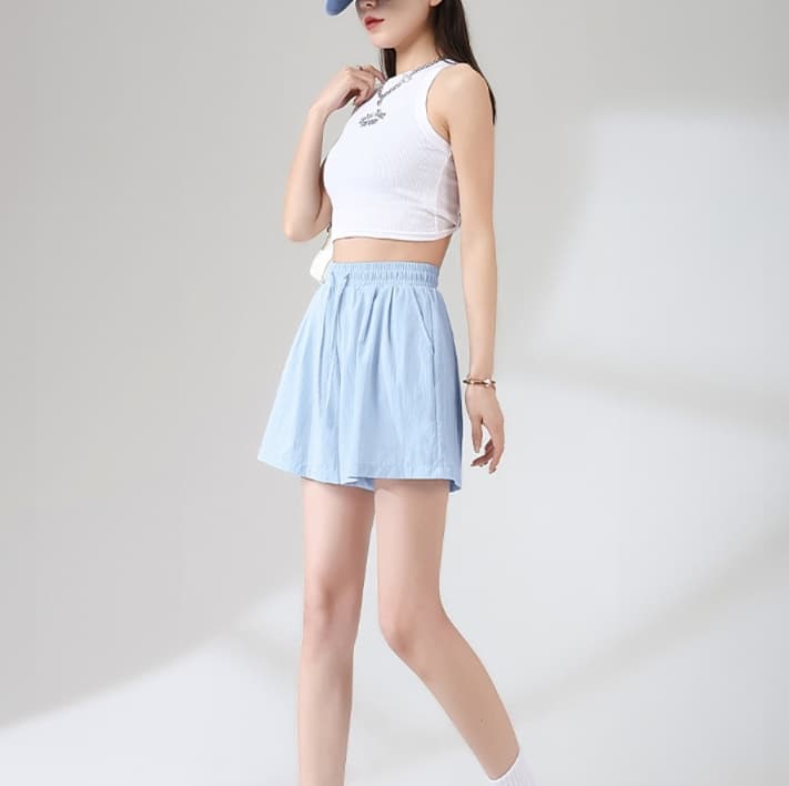 ベージュパンツ レディース 楽ちん美脚ドロストリラックスショートパンツ