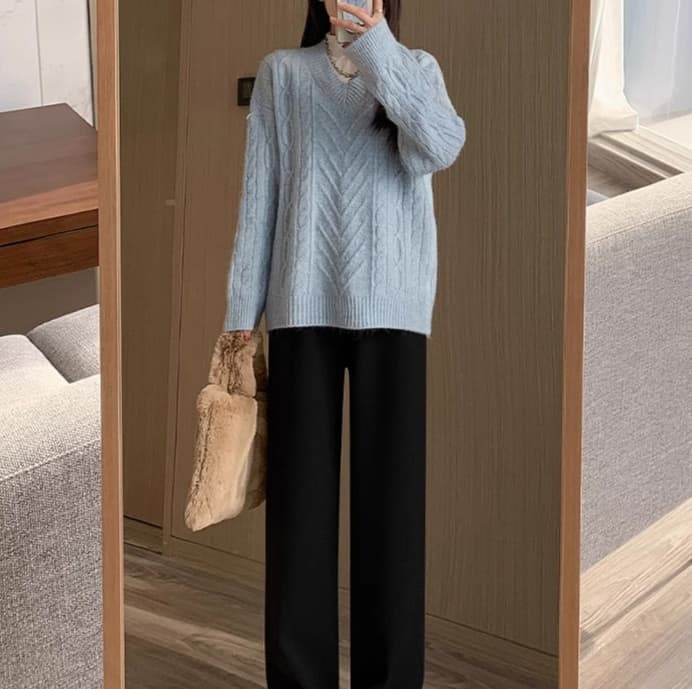 ベージュパンツ レディース ウエスト楽ちんリブニットワイドパンツ