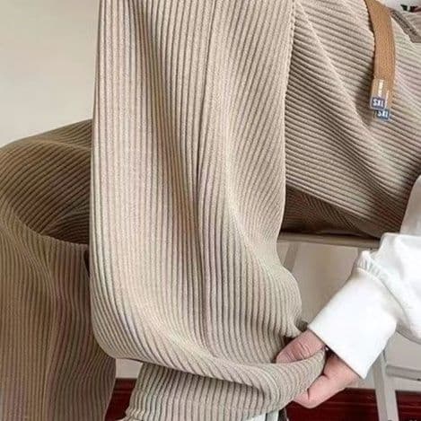 ベージュパンツ リブ編みコーデュロイパンツ