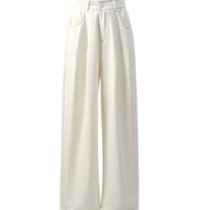 ベージュパンツ ゆったりドレープフロアパンツ
