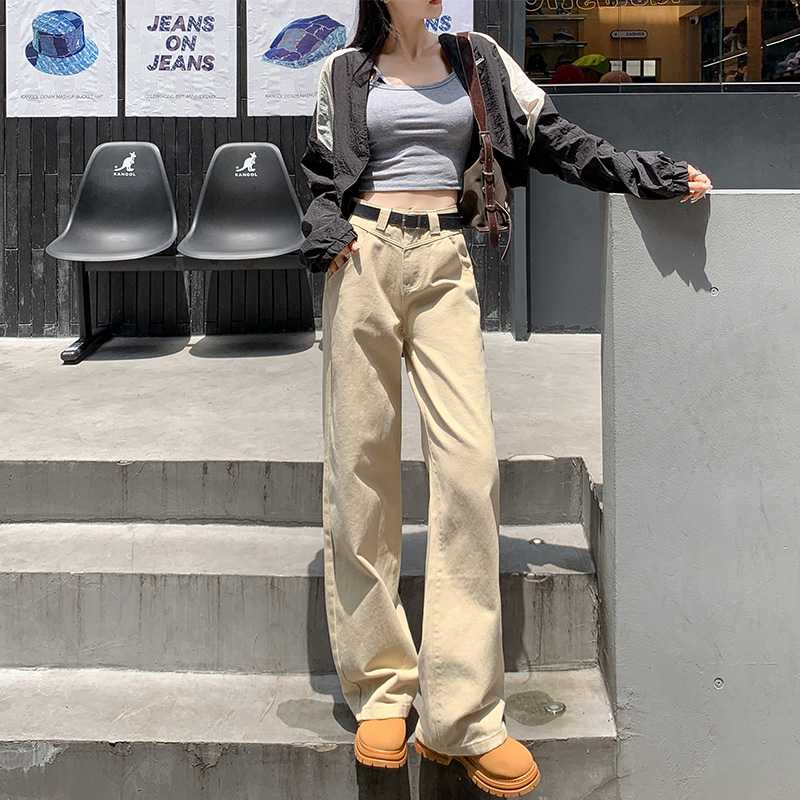 ベージュパンツ ハイウエストストレートパンツ