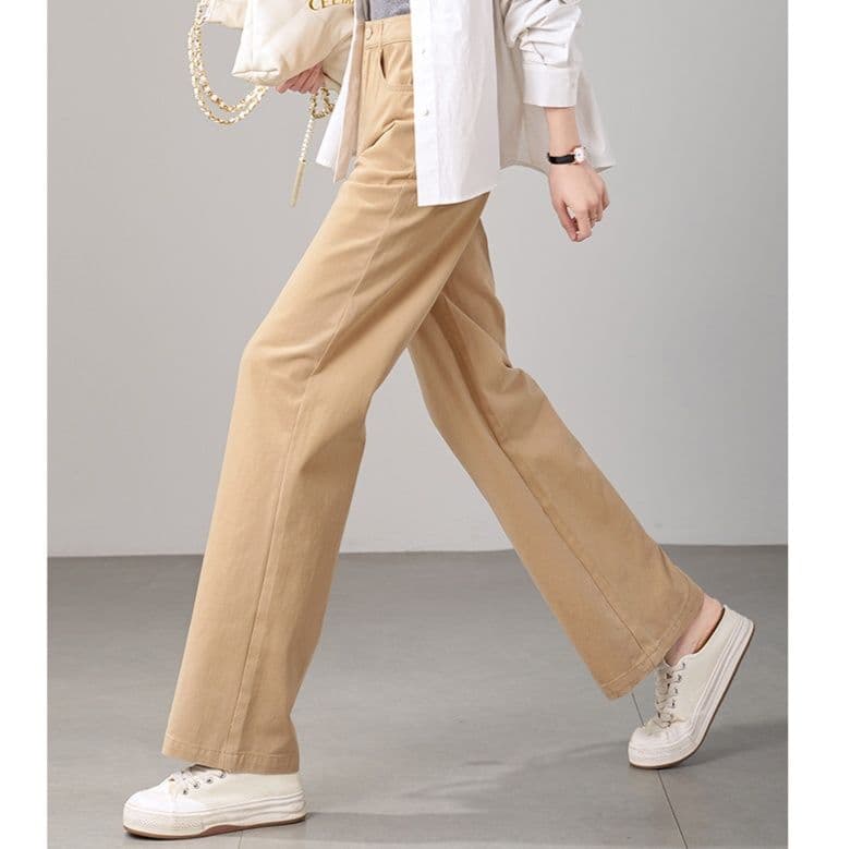 ベージュパンツ 大人カジュアル ストレートシルエット ロングパンツ