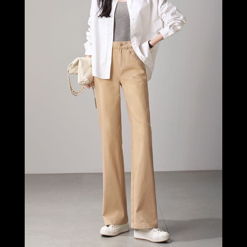ベージュパンツ 大人カジュアル ストレートシルエット ロングパンツ