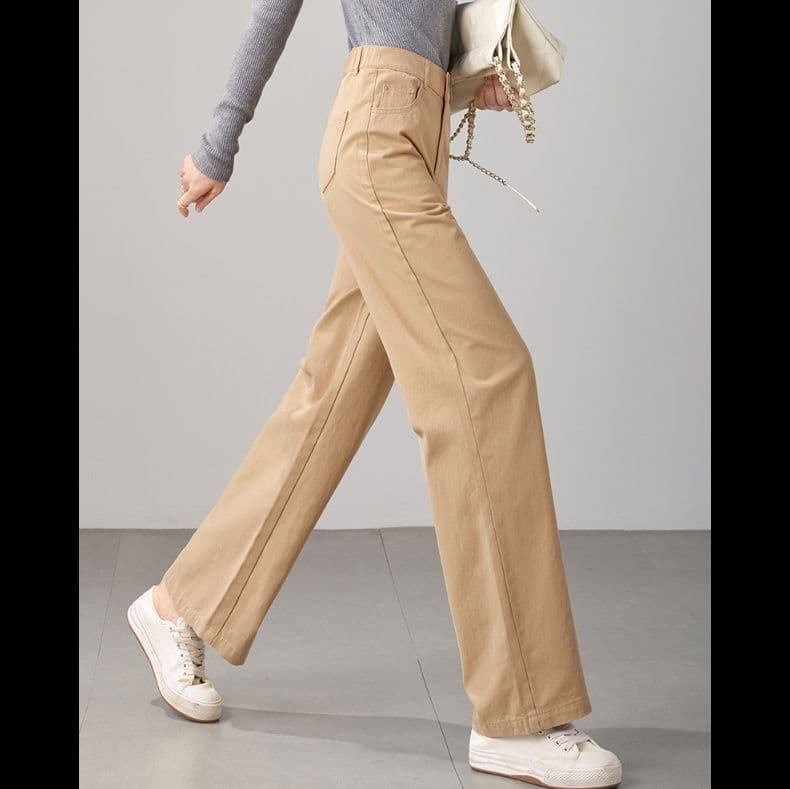 ベージュパンツ 大人カジュアル ストレートシルエット ロングパンツ