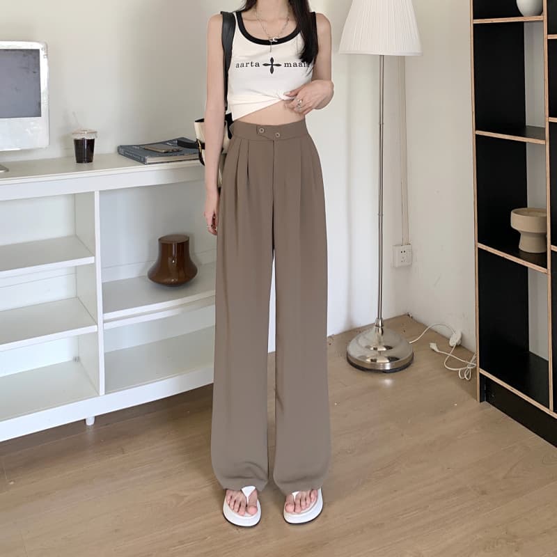 ベージュパンツ ゆったりドレープワイドパンツ