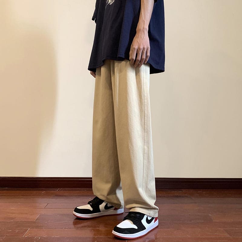 ベージュパンツ ゆとりフィットワイドパンツ