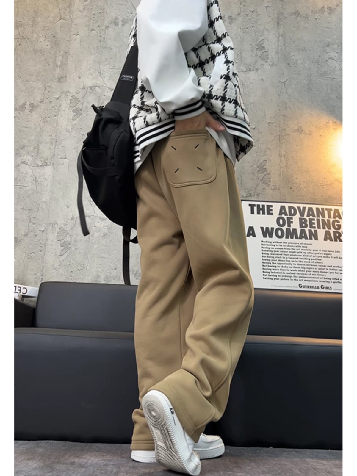ベージュパンツ メンズ ゆったりストレート裾幅広パンツ