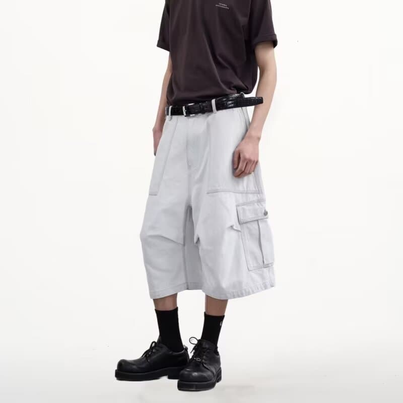 ベージュパンツ ワイドシルエットカーゴハーフパンツ