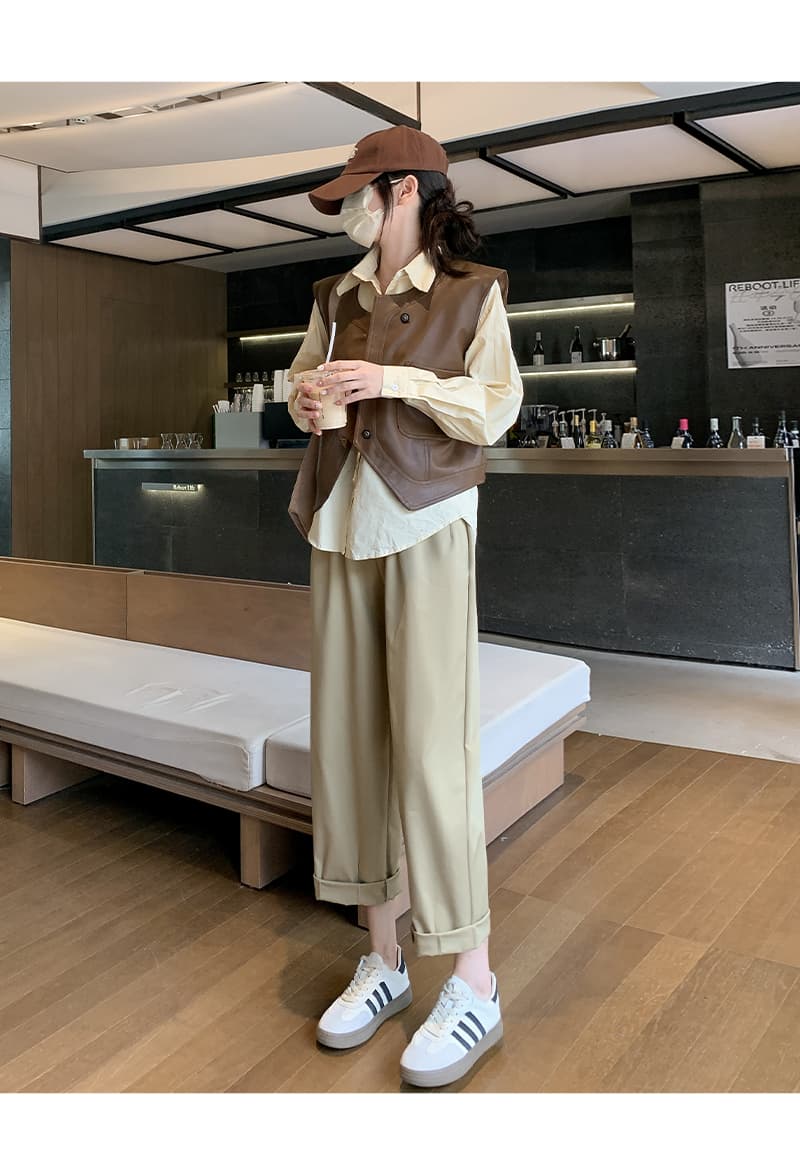 ベージュパンツ レディース ゆったりワイドシルエット楽ちんパンツ