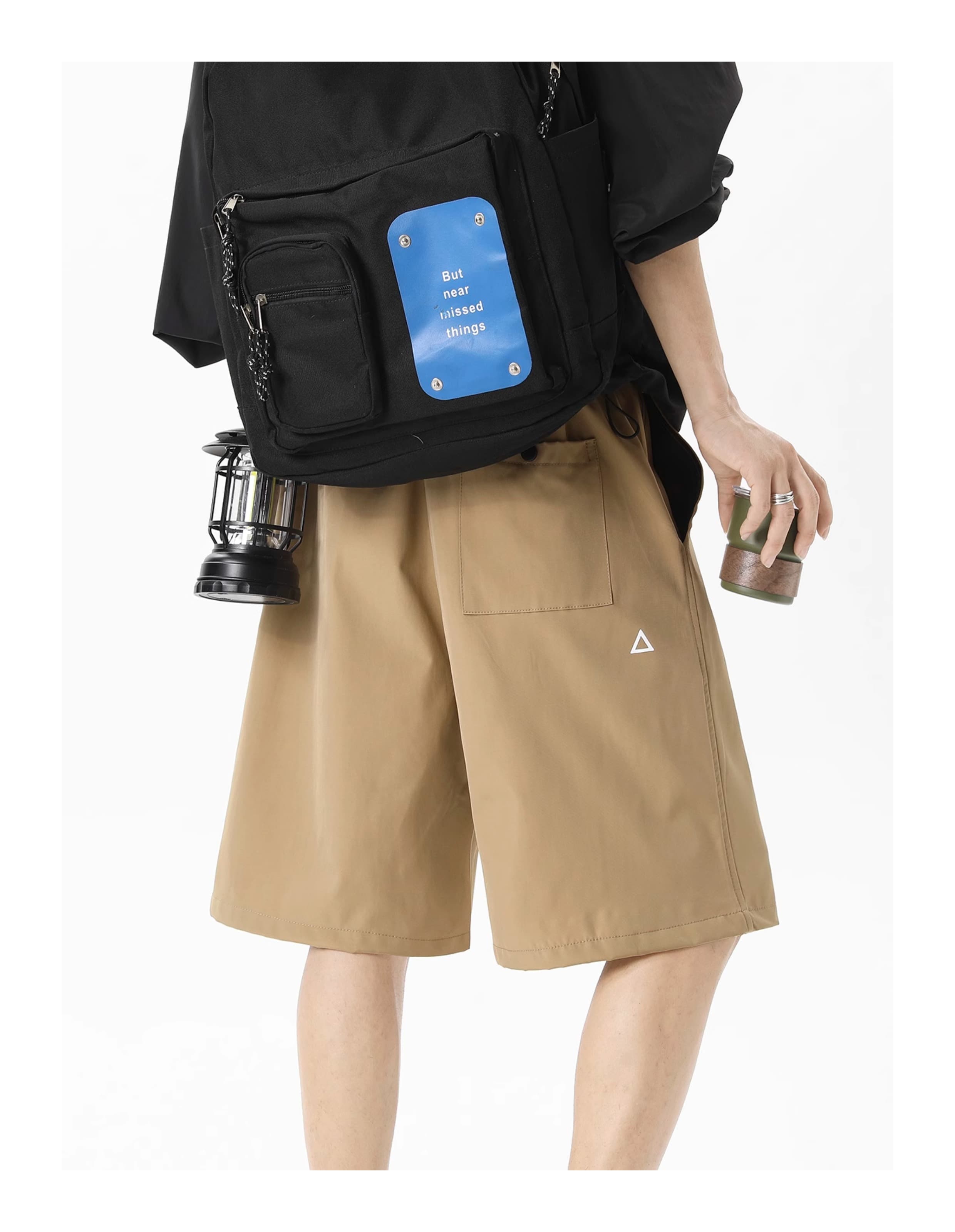 ベージュパンツ メンズ ゆったりドローコード入りハーフパンツ