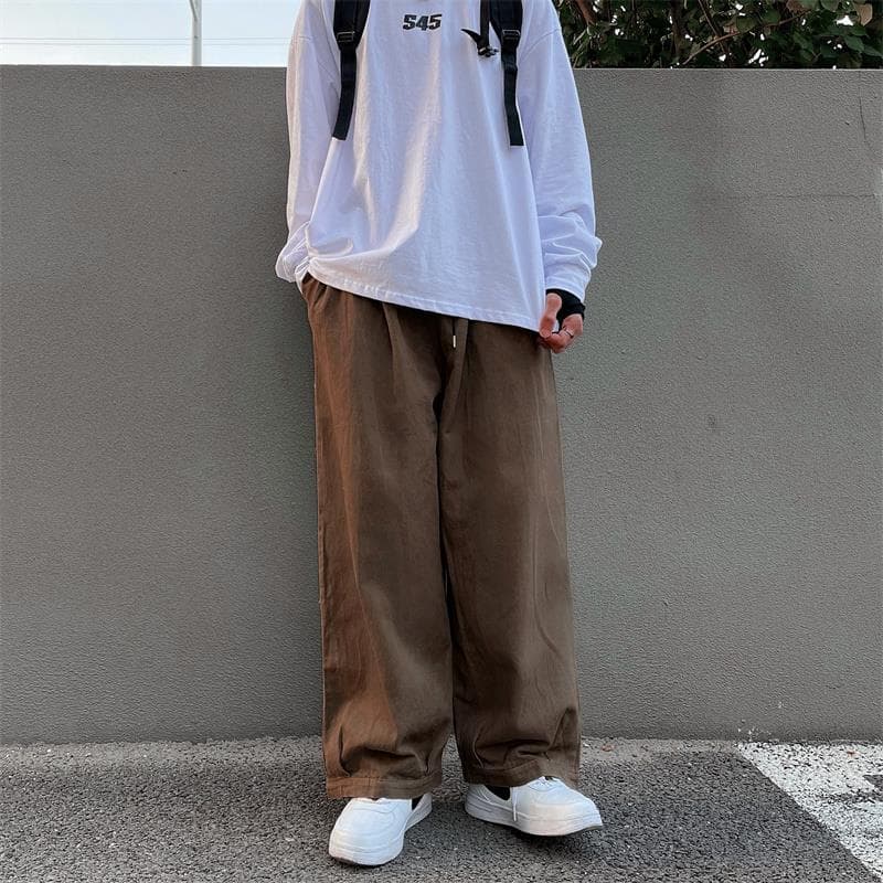ベージュパンツ メンズ ゆったりワイドパンツ