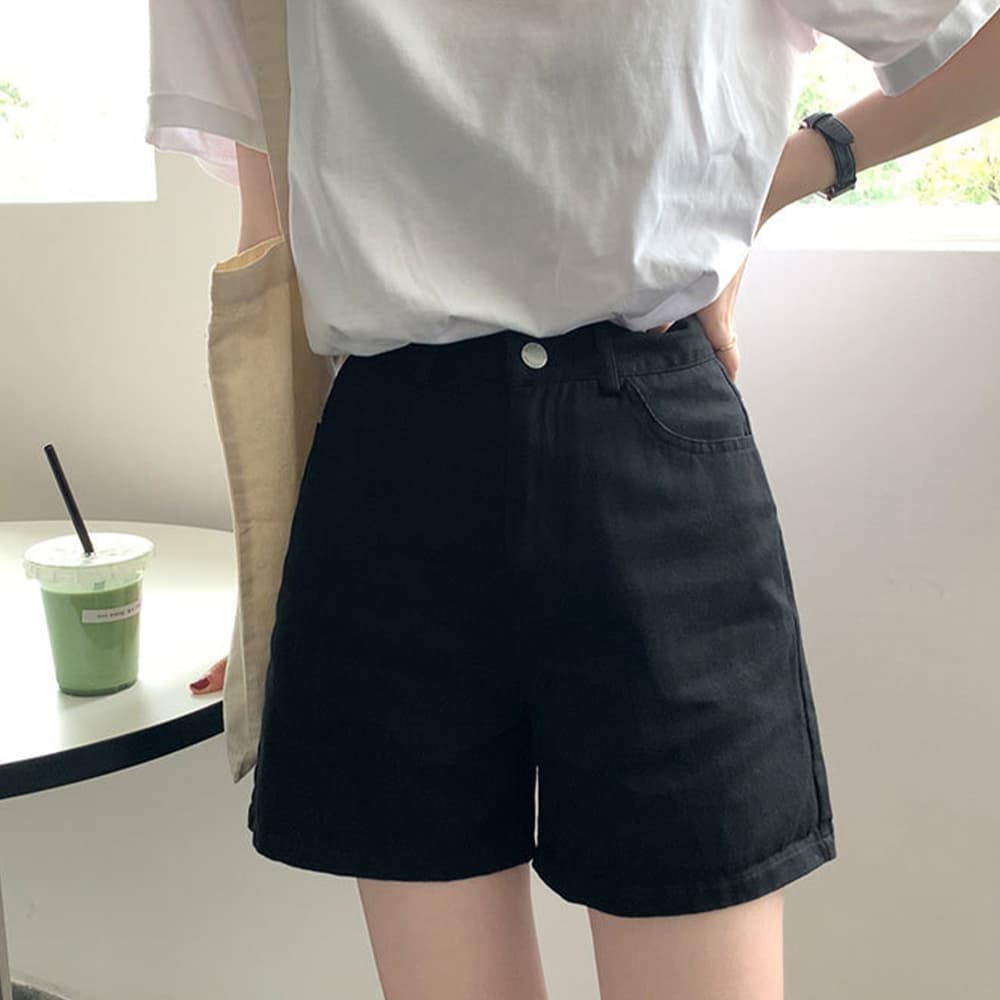 ベージュパンツ ハイウエスト カラーショートパンツ ベージュ