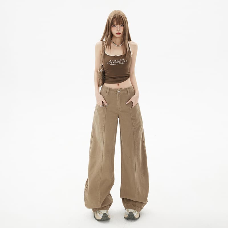 ベージュパンツ レディース ゆったりワイドシルエットパンツ