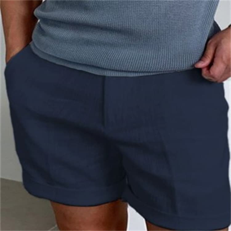 ベージュパンツ リネン混シンプルハーフパンツ