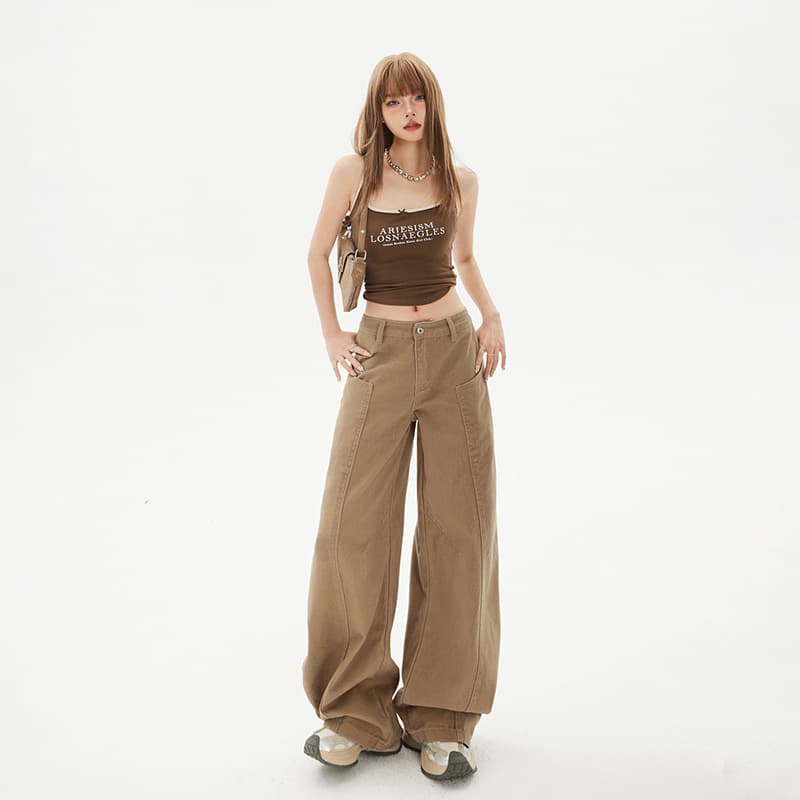 ベージュパンツ レディース ゆったりワイドシルエットパンツ