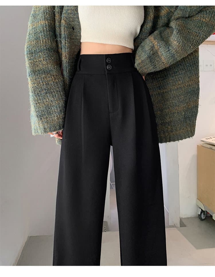 ベージュパンツ シンプルワイドストレートパンツ