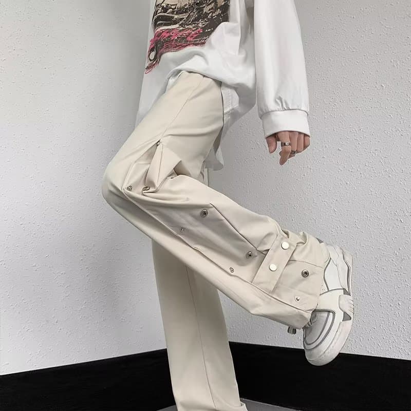 ベージュパンツ ベージュパンツ サイドスナップ ワイド カーゴパンツ