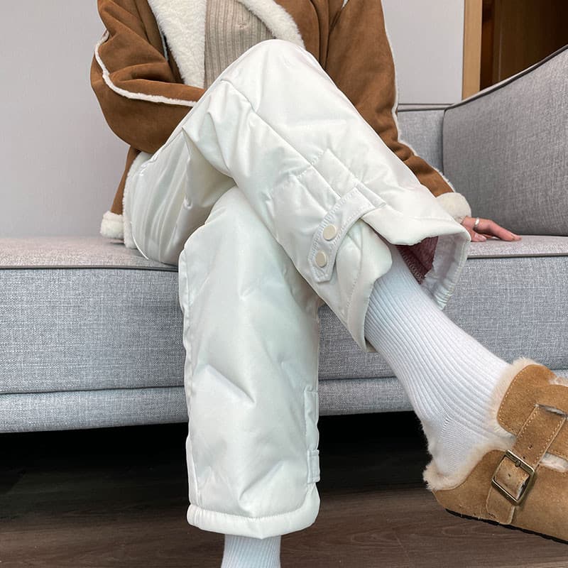ベージュパンツ レディース キルティング中綿入り暖かパンツ
