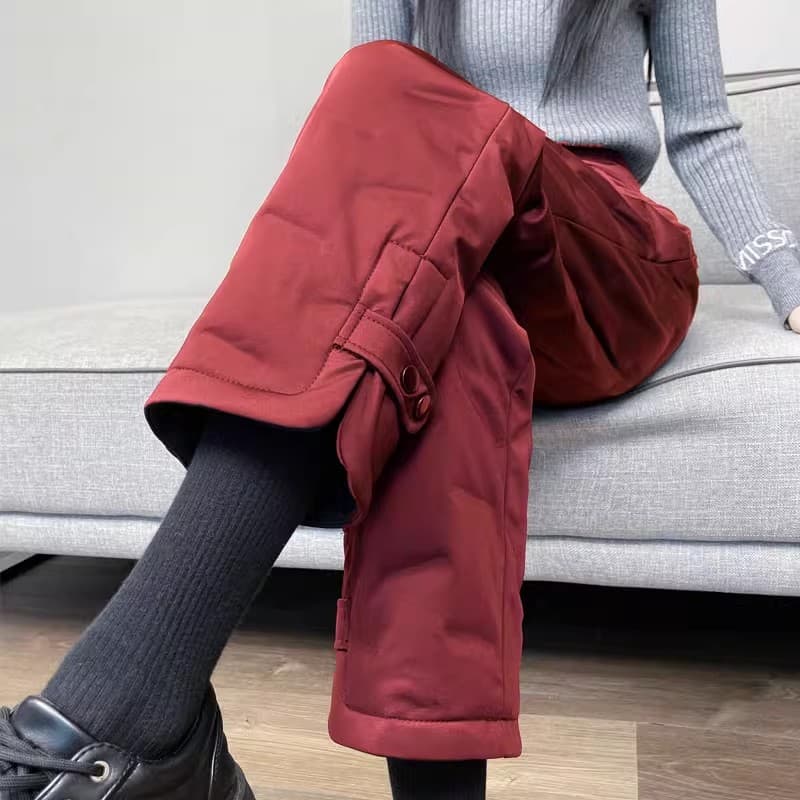 ベージュパンツ レディース キルティング中綿入り暖かパンツ