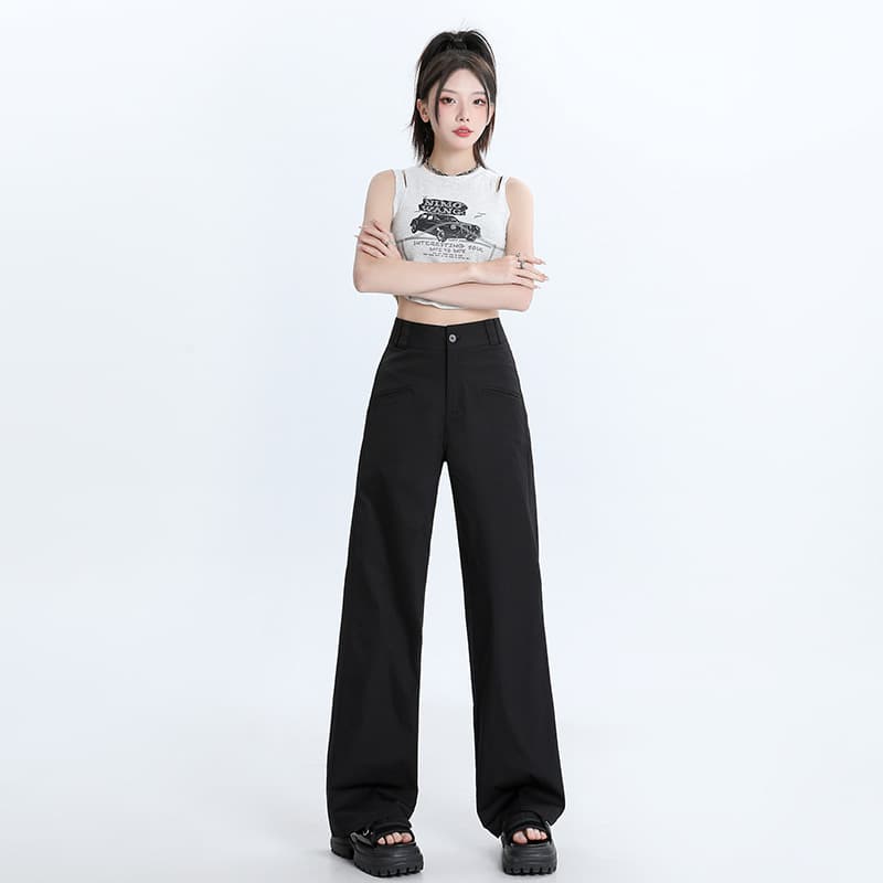 ベージュパンツ レディース ワイドシルエットハイウエストパンツ