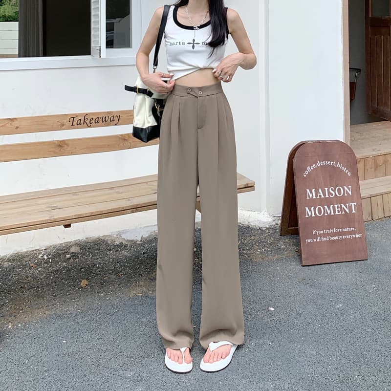 ベージュパンツ ゆったりドレープワイドパンツ