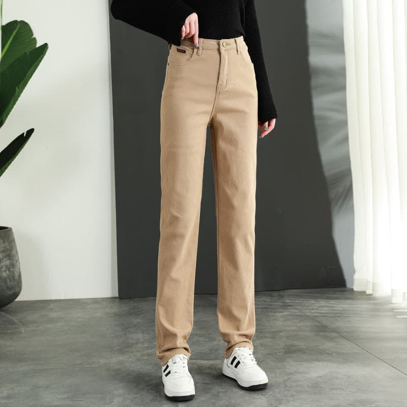 ベージュパンツ シンプルストレートデニムパンツ