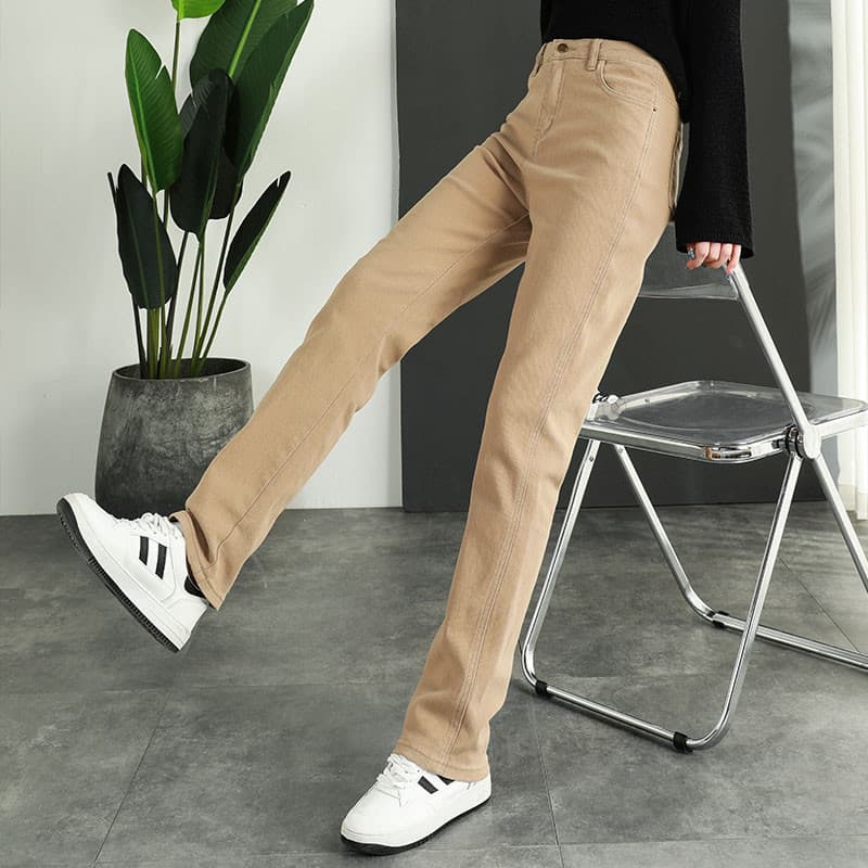 ベージュパンツ シンプルストレートデニムパンツ