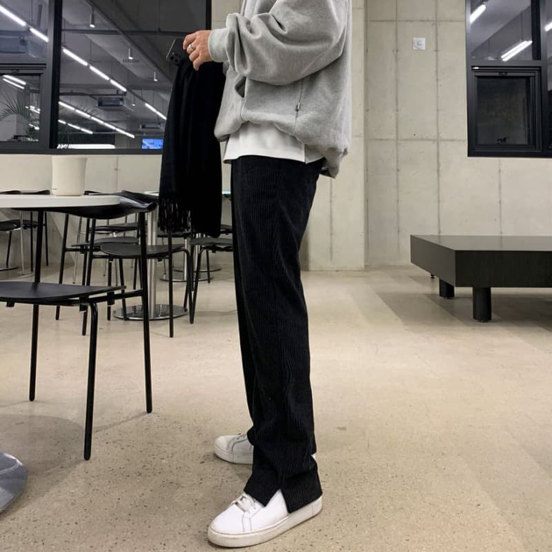 ベージュパンツ メンズ ストレート紐付きリラックスパンツ