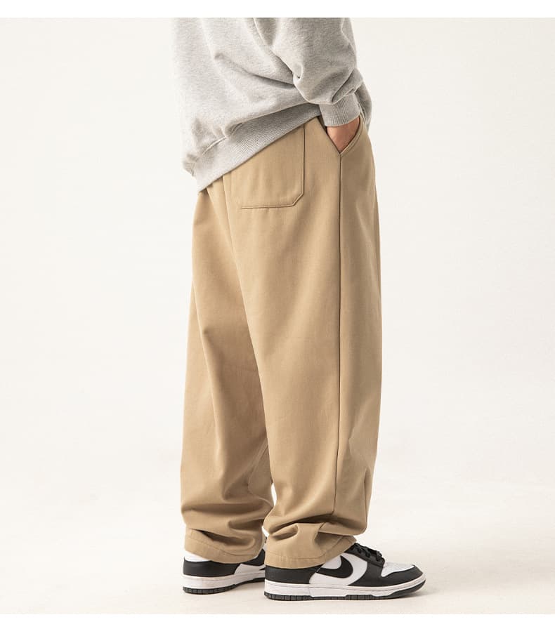 ベージュパンツ 裏起毛あったかワイドパンツ