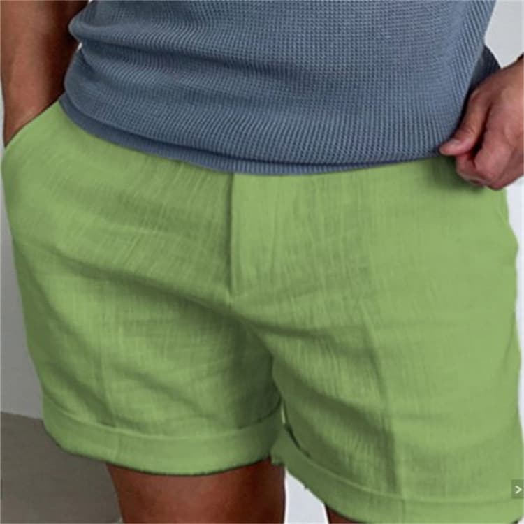 ベージュパンツ リネン混シンプルハーフパンツ