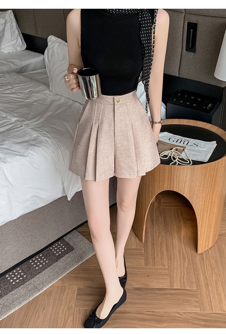 ベージュパンツ レディース プリーツミニショートパンツ