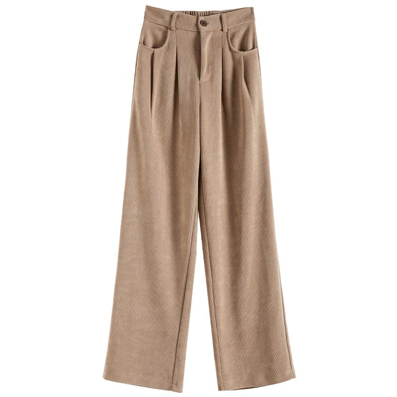 ベージュパンツ ゆったりワイドシルエットスラックス
