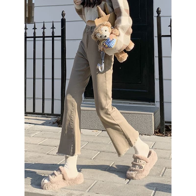 ベージュパンツ フレアデニムパンツ ブーツカット