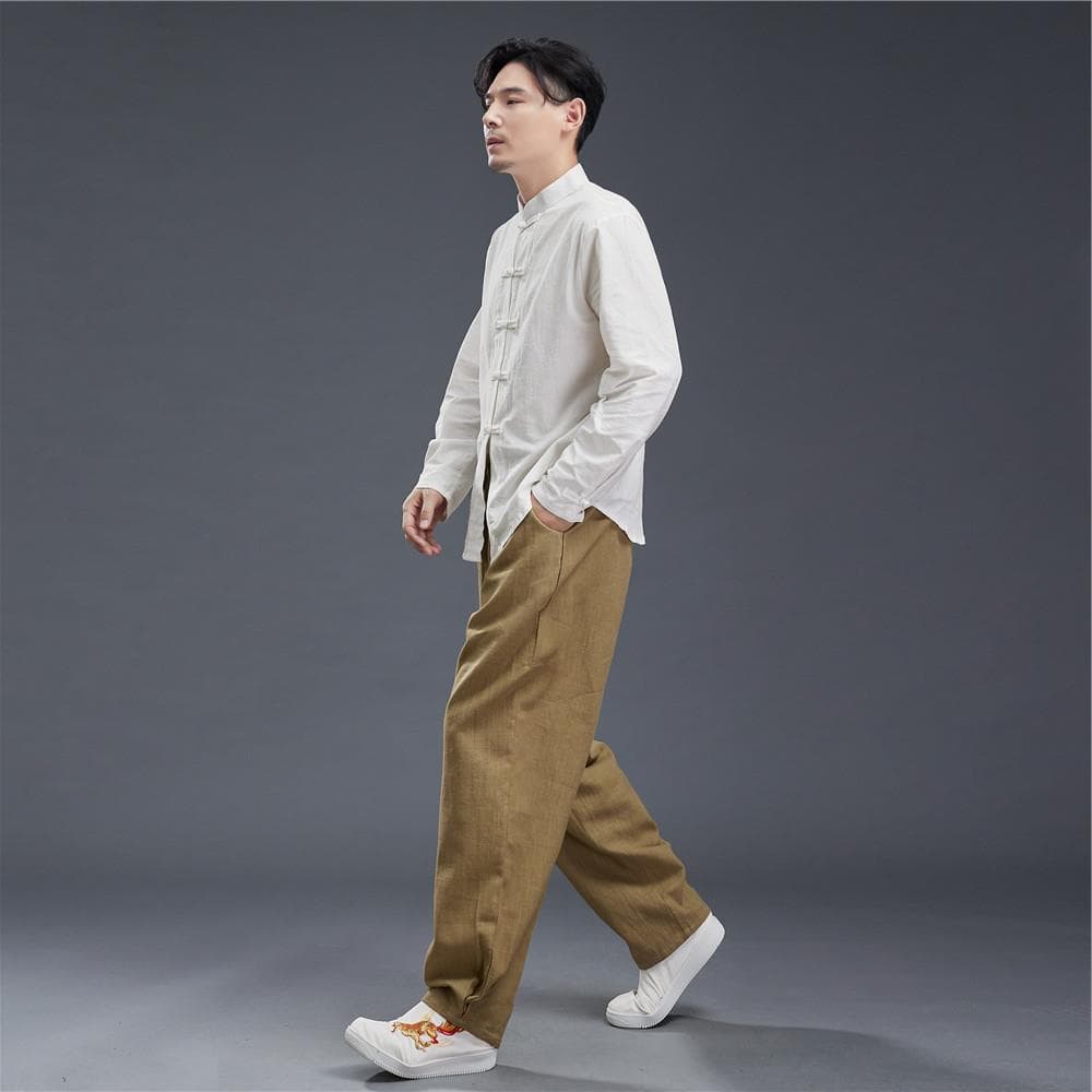 ベージュパンツ ウエストゴム入り ゆったりパンツ