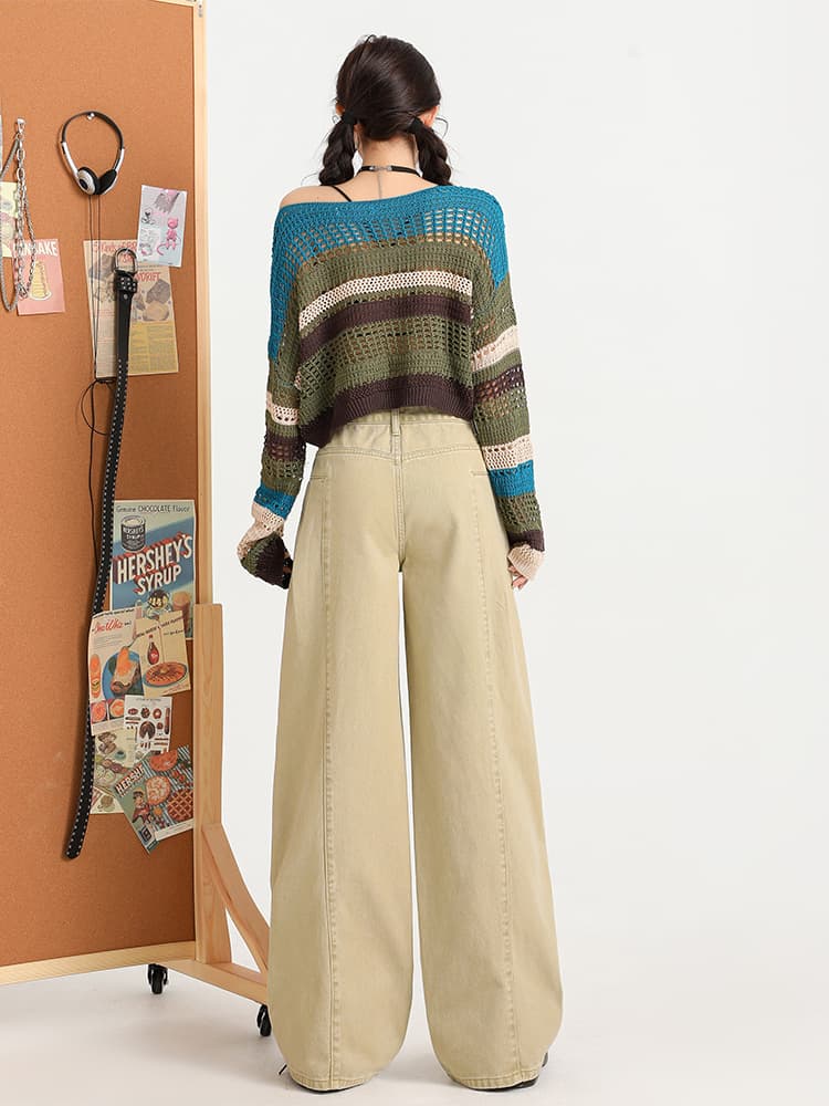 ベージュパンツ ゆったりワイドデニム レディースパンツ
