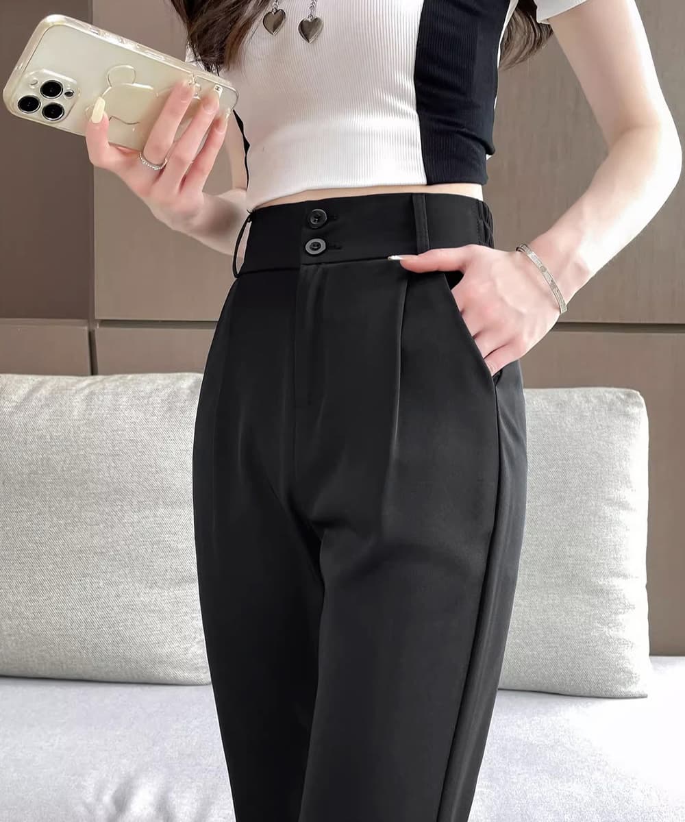 ベージュパンツ ベージュセミフレアワイドパンツ ハイウエストスラックス