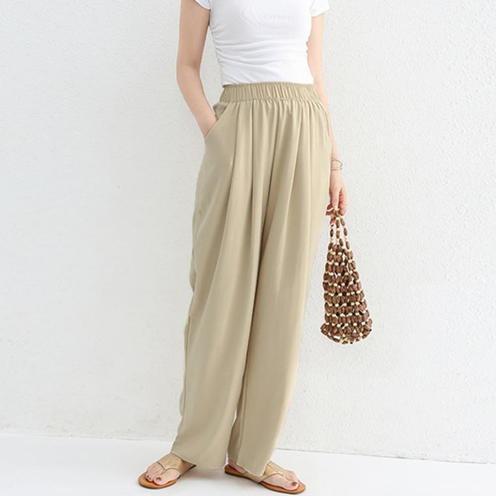 ベージュパンツ 体型カバー ベージュ ワイドパンツ レディース 美脚