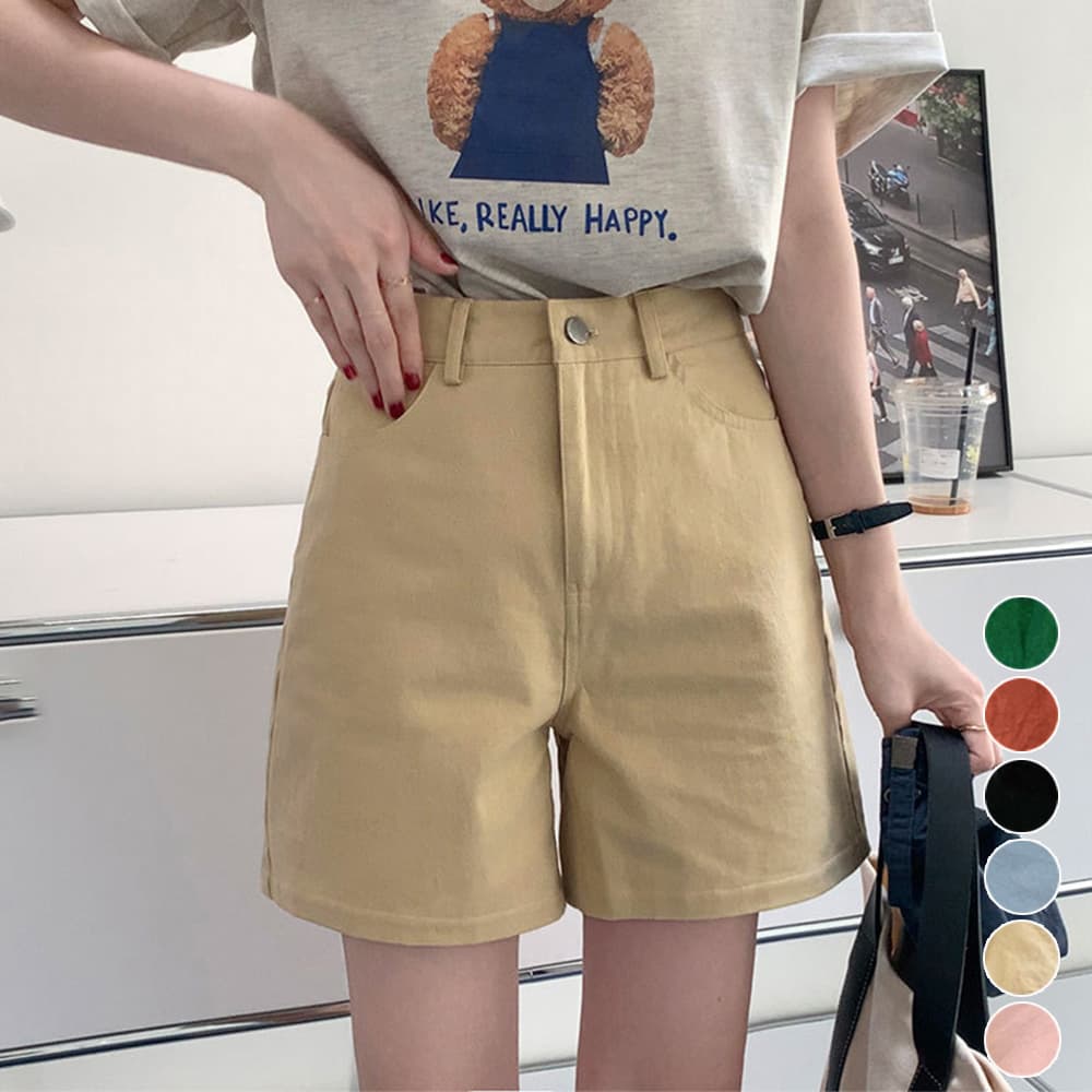 ベージュパンツ ハイウエスト カラーショートパンツ ベージュ
