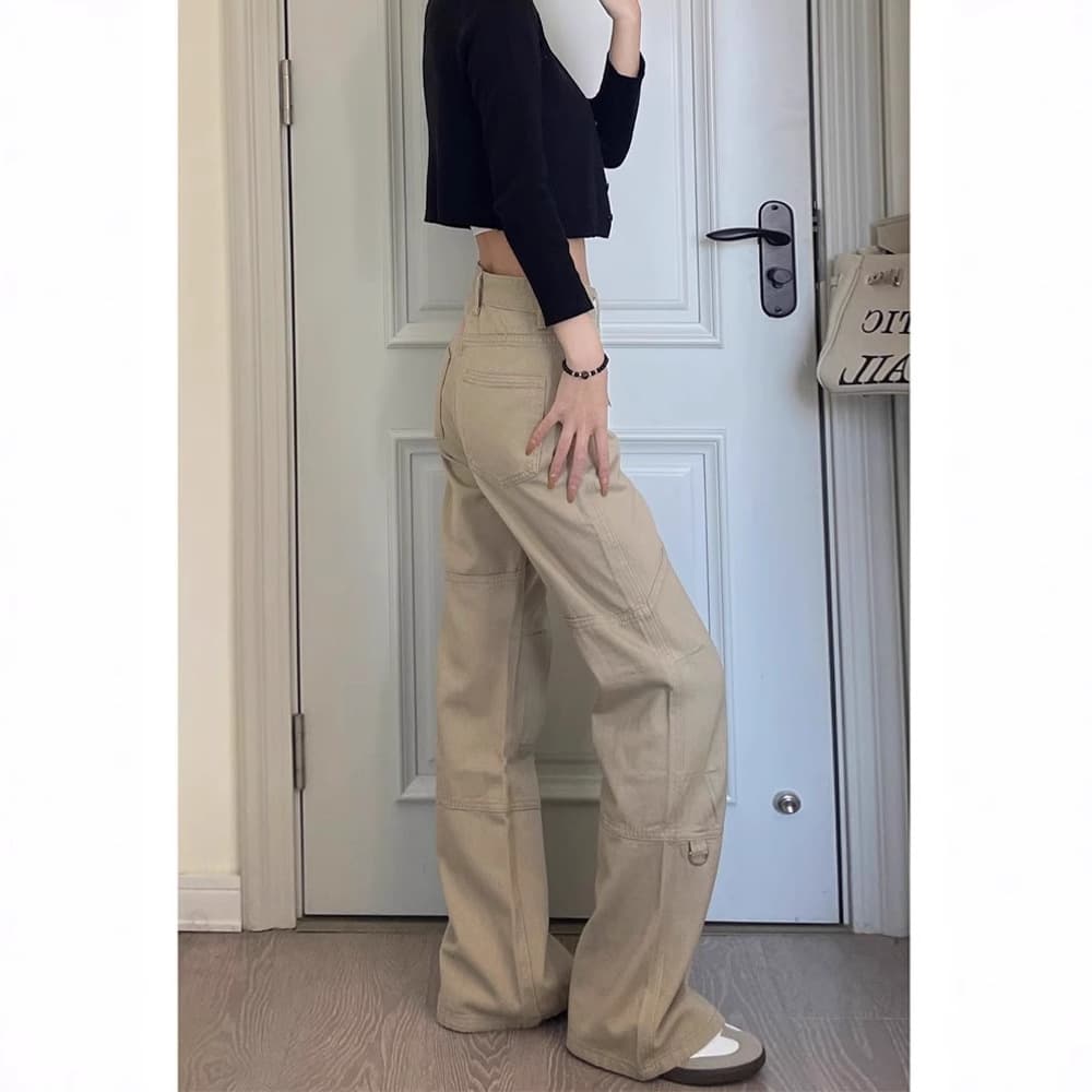 ベージュパンツ ワイドストレートカーゴパンツ