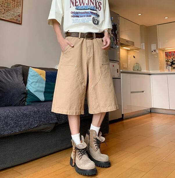 ベージュパンツ メンズ夏用ベージュカーゴハーフパンツ